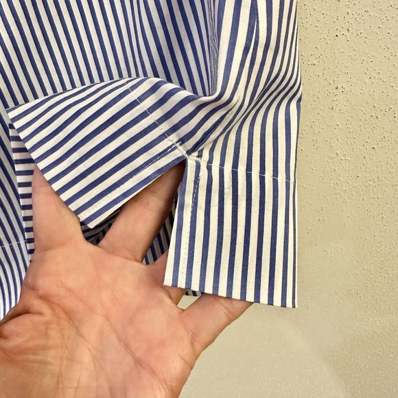 J. Crew Factory One Shoulder Top Stripe J0838 $54.50 Cotton Blend Blue White, 8 - Picture 4 of 13